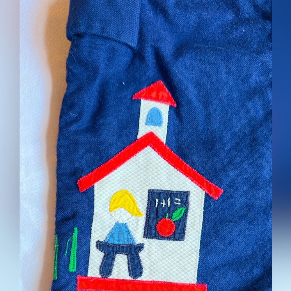 1960s Vintage Blue Schoolhouse Themed Romper.